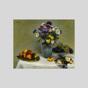 메이크룩스 UHD 명화 앙리 팡탱 라투르 - 하얀 식탁보 테이블에 있는 과일들