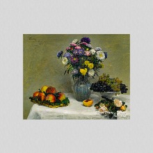 메이크룩스 UHD 주방 명화 아트월 아트보드 앙리 팡댕 라투루 - 하얀 식탁보 테이블에 있는 과일들